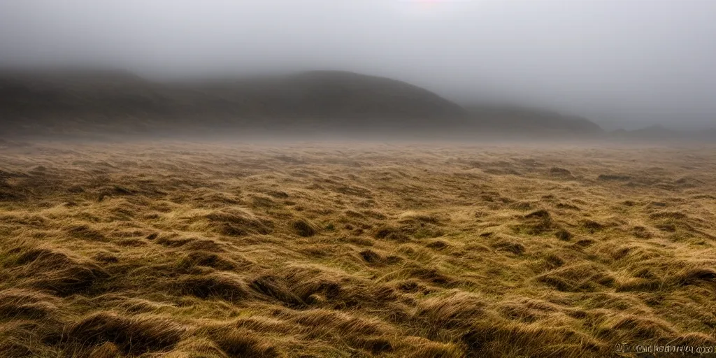 Image similar to Scottish highlands, slight overcast day, fog