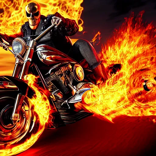 Image similar to Ghost rider in a video game Very detailed 4K quality Super Realistic