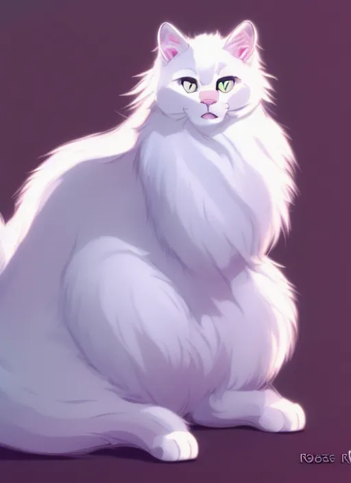 Image similar to fluffy white cat, natural lighting, path traced, highly detailed, high quality, cartoon, digital painting, by don bluth and ross tran and studio ghibli and alphonse mucha