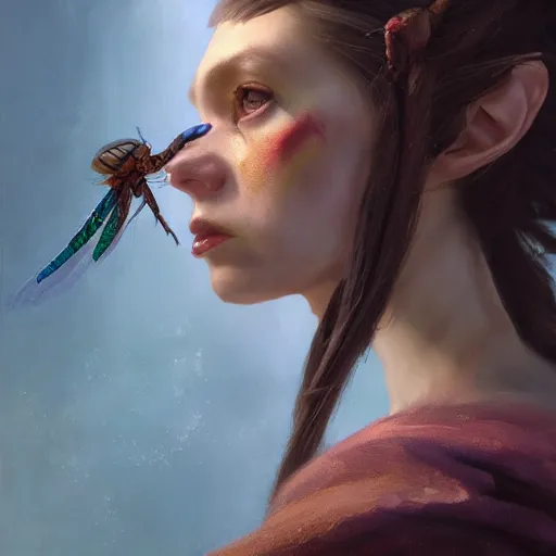 Image similar to a portrait of a female gelfling with dragonfly wings, fullbody, ultra high detailed, oil painting, greg rutkowski, charlie bowater, yuumei, yanjun cheng, unreal 5, daz, hyperrealistic, octane render, rpg portrait, dynamic lighting, fantasy art, beautiful face