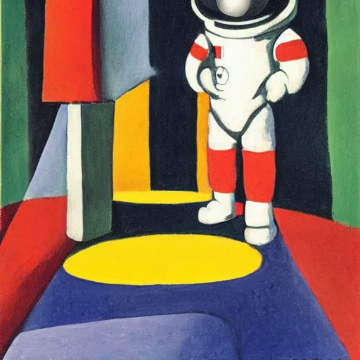 Prompt: A beautiful conceptual art of astronaut standing on a planet with a flag in the background. by August Macke soft, dull