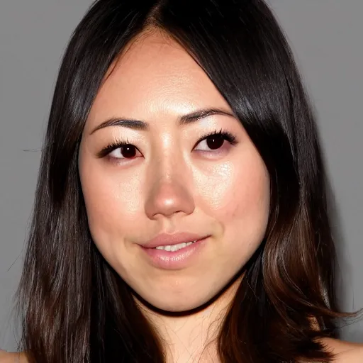 Prompt: portrait karen fukuhara aubrey plaza bald neutral expression face straight on headshot even lighting texture character creator 4