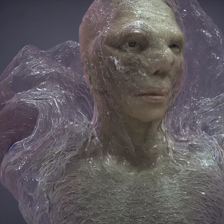 Prompt: octane render portrait by wayne barlow and carlo crivelli and glenn fabry, a newly discovered deep sea bioluminescent creature made out of clear plastic bags, cinema 4 d, ray traced lighting, very short depth of field, bokeh