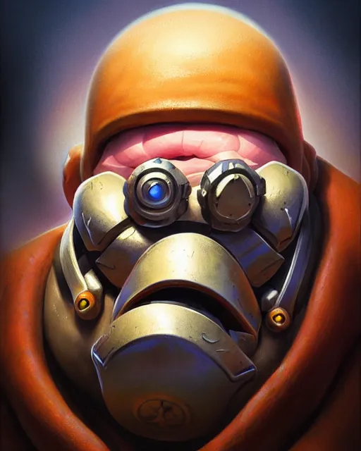 Image similar to roadhog from overwatch, character portrait, portrait, close up, highly detailed, intricate detail, amazing detail, sharp focus, vintage fantasy art, vintage sci - fi art, radiant light, caustics, by boris vallejo