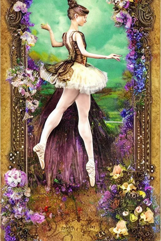 Image similar to beautiful digital oil vintage greeting card steampunk style ballerina key in back by Arthur Hughes