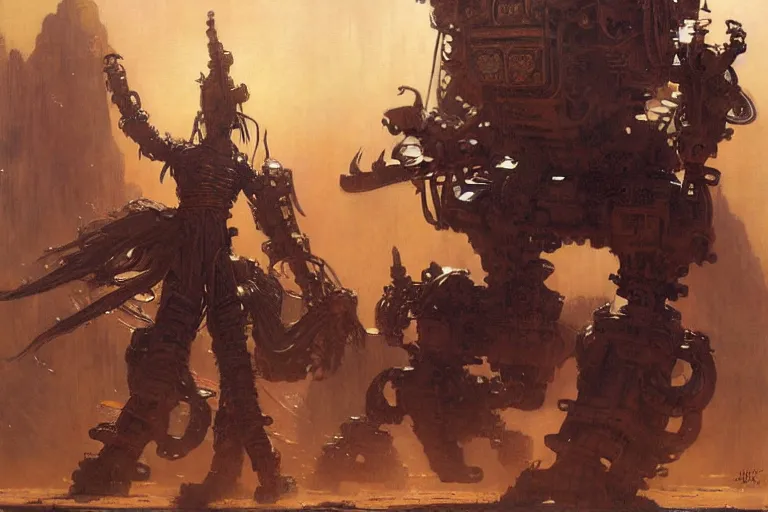 Image similar to wuxia, huge machine robot, painting by gaston bussiere, craig mullins, j. c. leyendecker