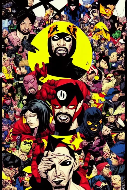 Image similar to wutang clan!!, chris bachalo comic art, pop art, no duplicate image, pixel art, ultra details, ultra realistic, digital painting, artstation, concept art, smooth, sharp focus, identical, illustration, intecrate details, art by richard hamilton and mimmo rottela, pixels art by kirokaze and paul robertson