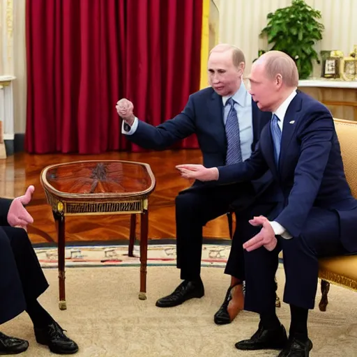 Image similar to biden and putin playing rock paper scissors, both of them played scissors with their hands