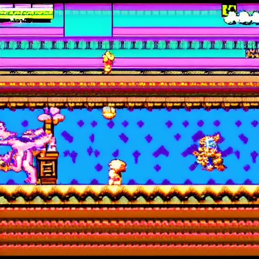 Prompt: 16-bit 2D arcade platformer videogame for SNES, fantasy, vivid, beautiful