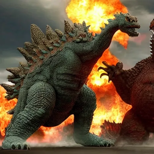 Prompt: Obama fighting Godzilla, 4K HD, real footage, cnn headline, hyper realistic