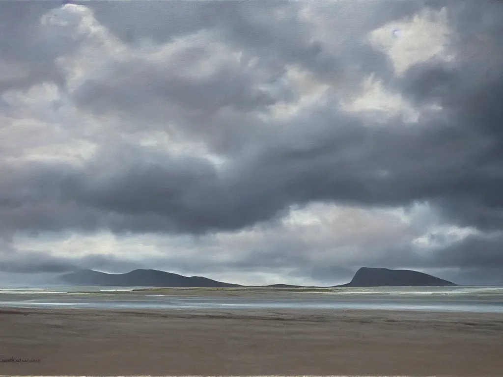 Image similar to beautiful oil painting of dramatic weather over Luskentyre beach, Isle of Harris Scotland