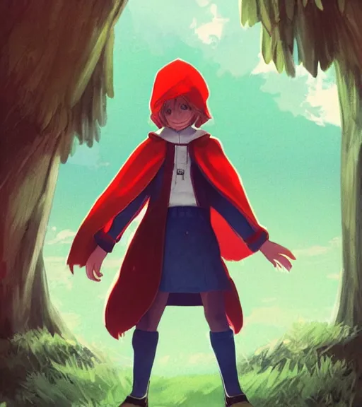 Prompt: attractive little boy character inspired in little red riding hood and kris from deltarune, digital artwork made by akihiko yoshida and makoto shinkai, anatomically correct, symmetrical