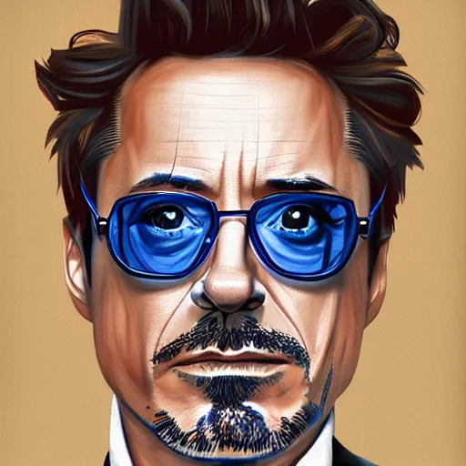 Prompt: portrait of robert downey jr, highly detailed, centered, solid color background, digital painting