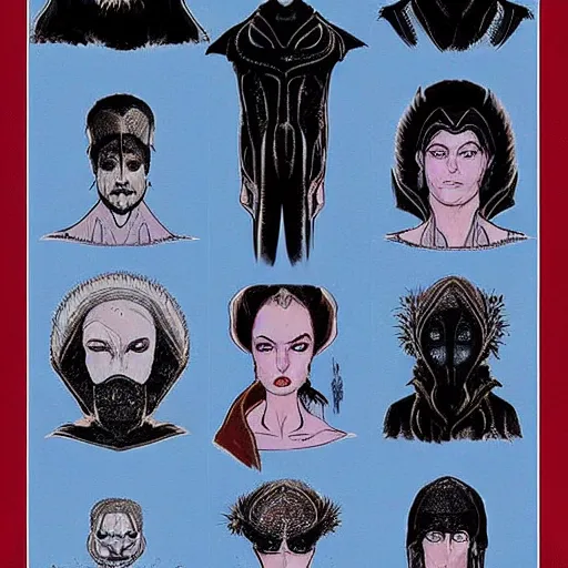 Prompt: character designs for the unreleased dune movie by alejandro jodorowsky