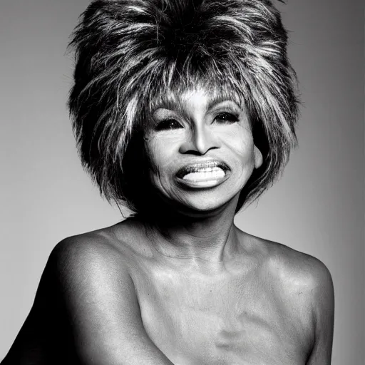 Image similar to tina turner portrait, turnip hair, photoshoot