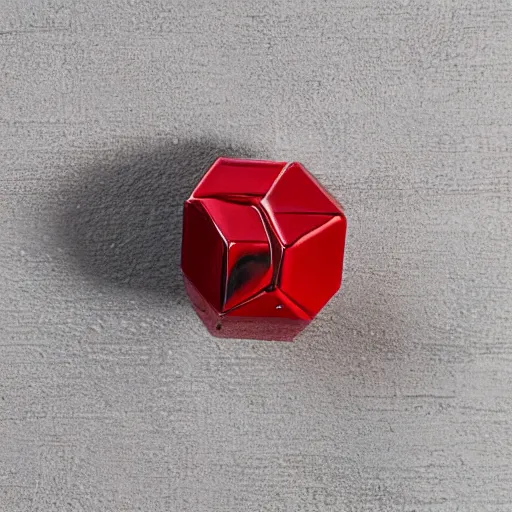 Prompt: chrome spheres on a red cube, rubber stamp