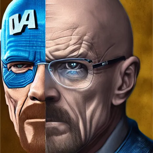 Image similar to Walter White as Captain America, 8k highly detailed face