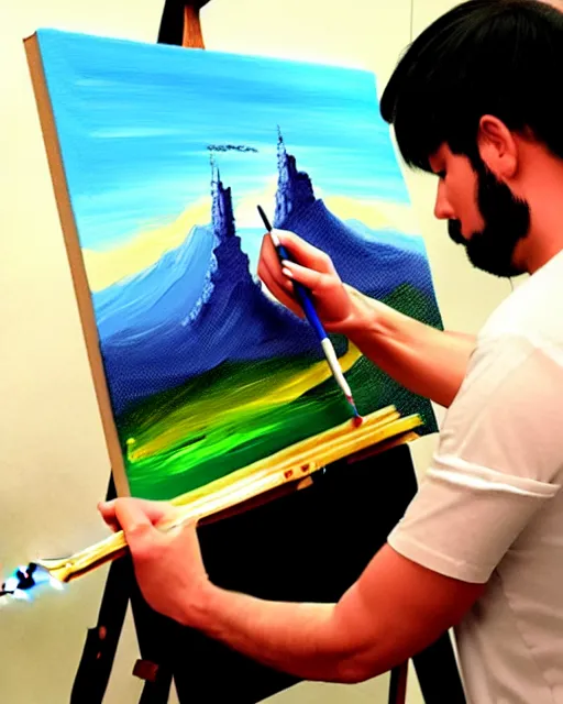 Image similar to a concept painting of sd ai painting a masterpiece