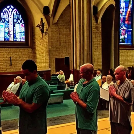 Image similar to reptilians praying in church