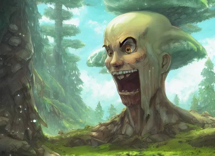 Prompt: a cartoonish cute anthropomorphic Titan from attack on Titan is in a mystical forest full of wonders, pine trees, magical atmosphere, trending on artstation, 30mm, by Noah Bradley trending on ArtStation, deviantart, high detail, stylized portrait H 704