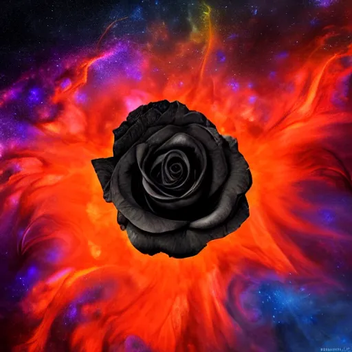 Image similar to fantasy art based on award - winning macro of a beautiful black rose made of molten magma and nebulae on black background by harold davis, highly detailed, mysterious inner glow, trending on deviantart, artstation and flickr, nasa space photography, national geographic