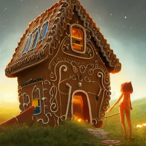 Prompt: futuristic gingerbread house, by Klaus Pillon, 4K, digital art, highly detailed, sharp, high energy