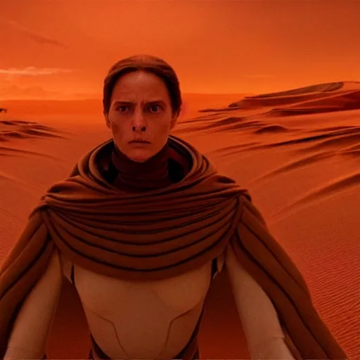 Image similar to colour aesthetic highly detailed photography scene from dune ( 2 0 2 1 ) by alejandro hodorovski and denis villeneuve and gregory crewdson style with ultra hyperrealistic very highly detailed faces. many details by andrei tarkovsky and caravaggio in sci - fi style. volumetric natural light hyperrealism