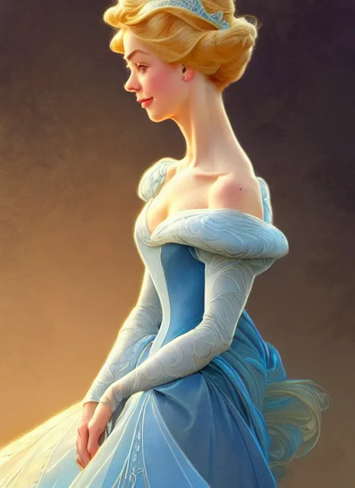 Image similar to portrait of disney cinderella, intricate, elegant, highly detailed, my rendition, digital painting, artstation, concept art, smooth, sharp focus, illustration, art by artgerm and greg rutkowski and alphonse mucha and uang guangjian and gil elvgren and sachin teng, symmetry!!