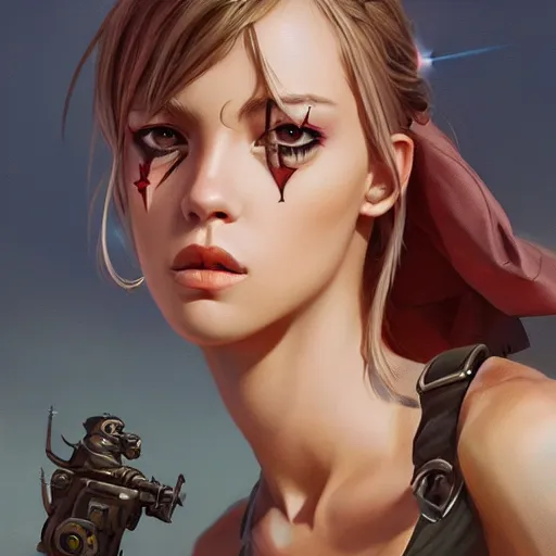 Prompt: lalisa gray as tank girl, fantasy, portrait, highly detailed, waist up, low camera angle, digital painting, trending on artstation, concept art, sharp focus, illustration, art by artgerm and greg rutkowski and magali villeneuve