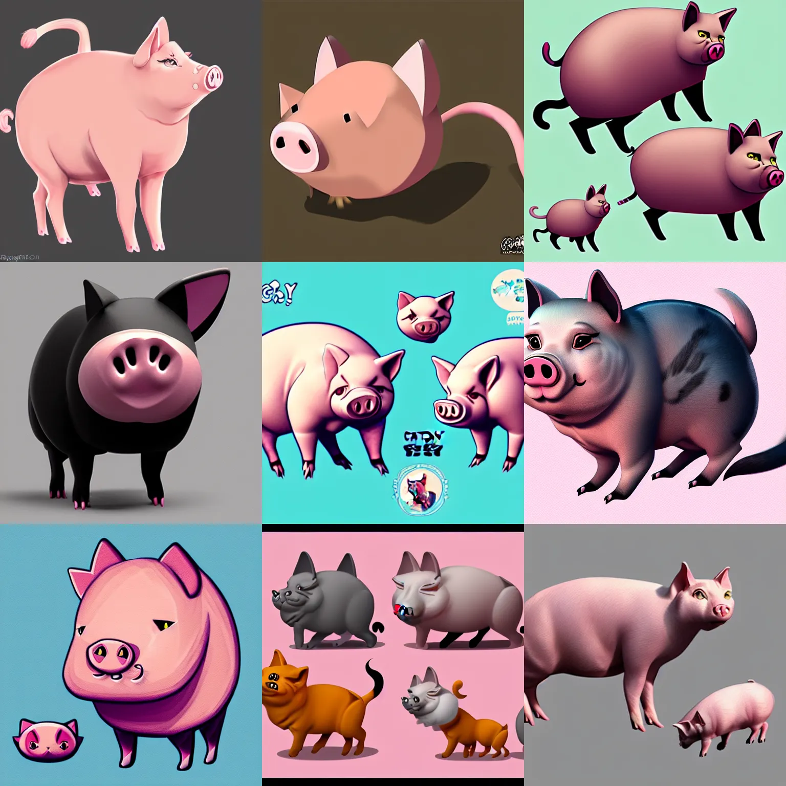 Prompt: Piggy cat, catty pig, pig and cat in one animal, concept art, artstation art