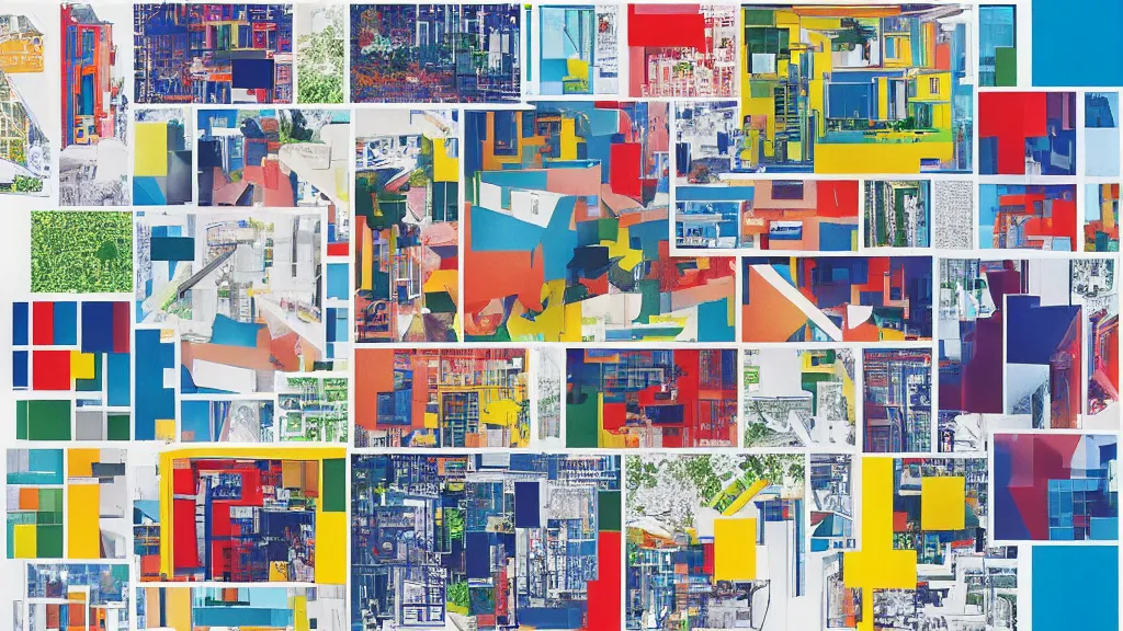 Prompt: “a colorful collage made by Richard Meier, design process, detailed scan”