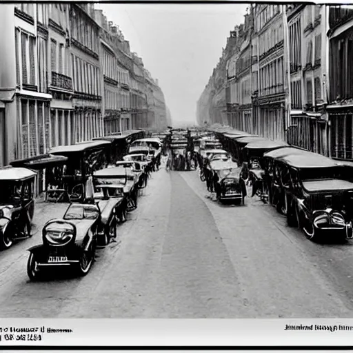 Prompt: une rue de paris vide avec des voitures garees en 1 9 3 0