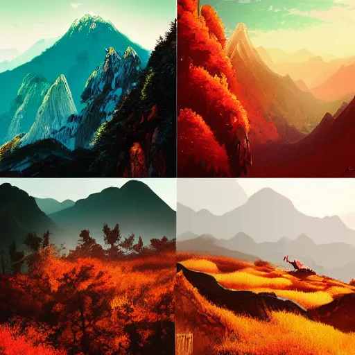 Image similar to chinese mountain scenery, by anato finnstark, by alena aenami, by john harris, by ross tran, by wlop, by andreas rocha