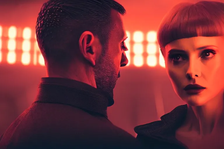 Prompt: film still of closeup diverse futuristic detective partners couple in blade runner 2 0 4 9, cinematic, moody, gritty neon noir by emmanuel lubezki