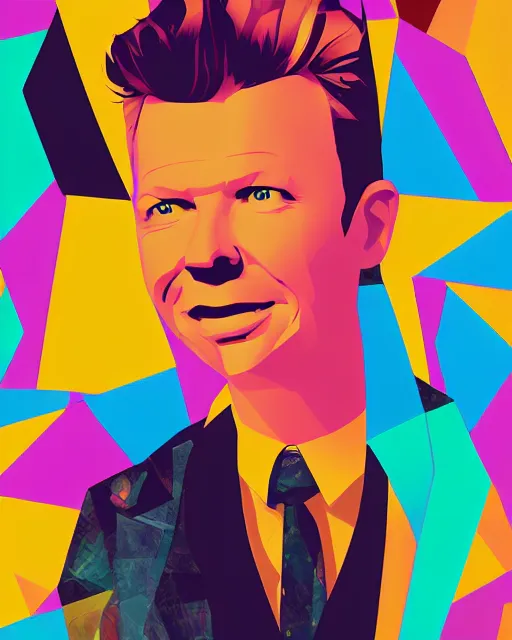 Image similar to cubist portrait of rick astley cutout digital illustration cartoon colorful beeple vector art