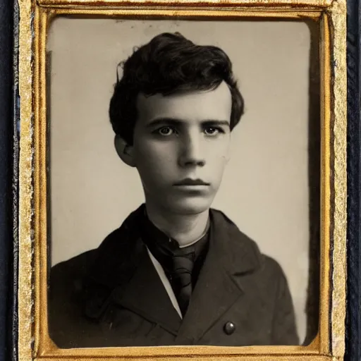 Image similar to close up photo portrait of a 19th young male detective in a medical coat by Diane Arbus and Louis Daguerre