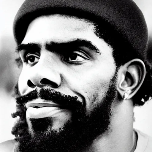 Image similar to portrait of kyrie irving, kyrie irving as che guevara, heroico, black and white, photograph by alberto korda, inspiring, dignifying, national archives