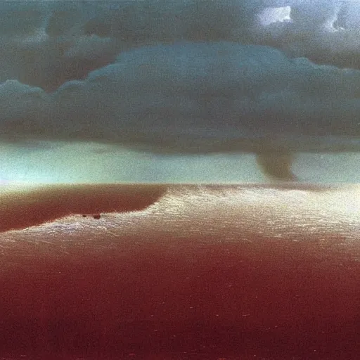 Prompt: thunderstorm hitting ocean made by zdzisław beksinski