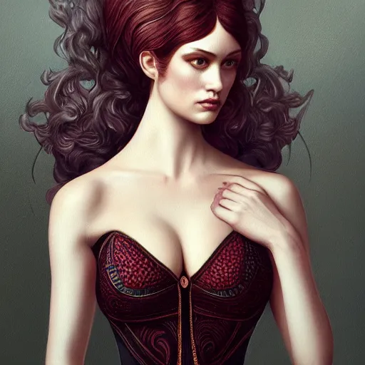 Prompt: wearing a full tight curvy long dress female, soft painting of curiosities and illusions, perfectly detailed linework, symmetrical accurate intricate sensual features, highly detailed, artstation, sharp focus, tom bagshaw