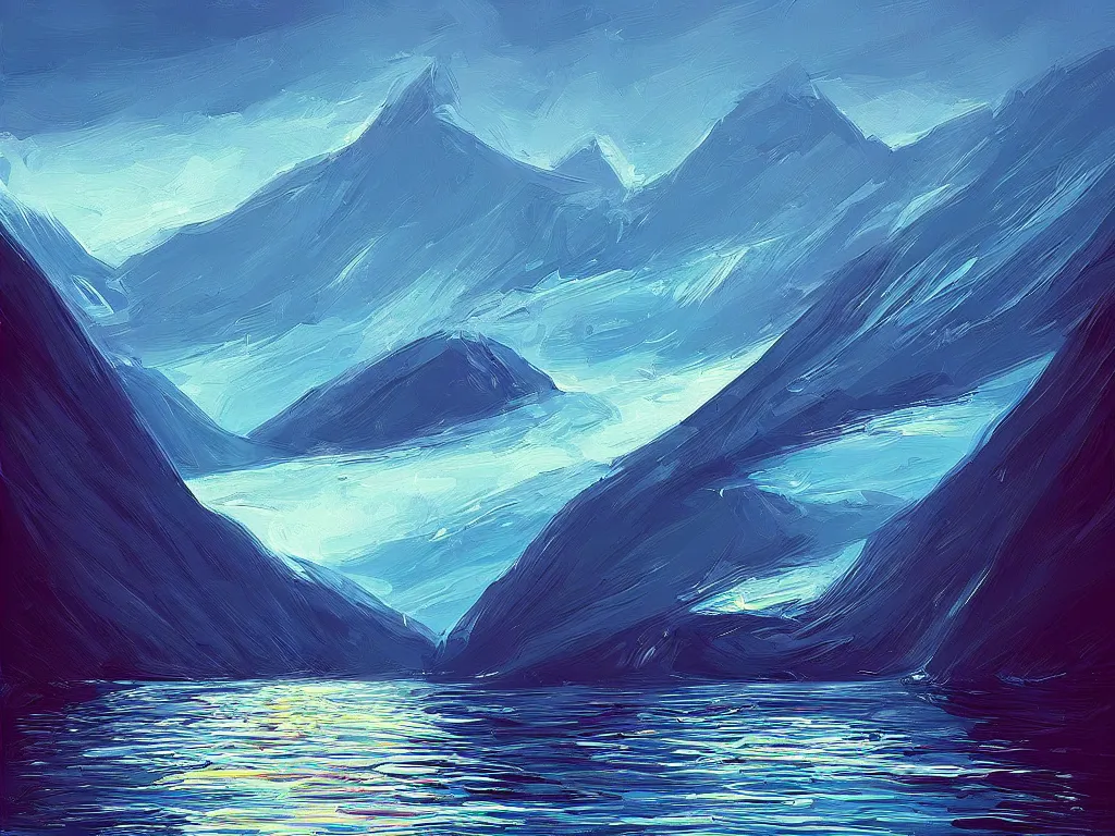 Prompt: the fjords of norway by alena aenami, petros afshar speedart