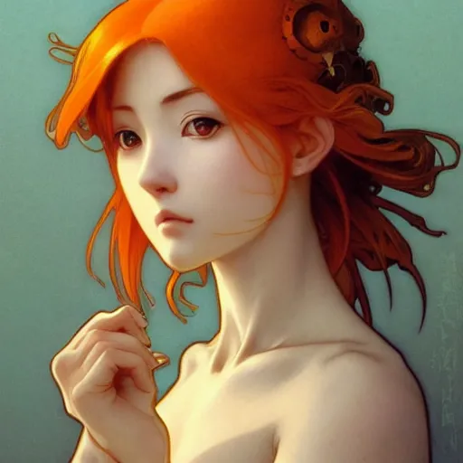 Prompt: anthropomorphic by eiichiro oda, makoto shinkai, alphonse mucha, art by artgerm and greg rutkowski, best of behance, concept art, matte, sharp focus, orange hair, elegant, adolphe bouguereau, annie leibovitz, stanley kubrick, hdr,