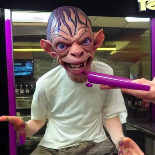 Image similar to gollum at taco bell