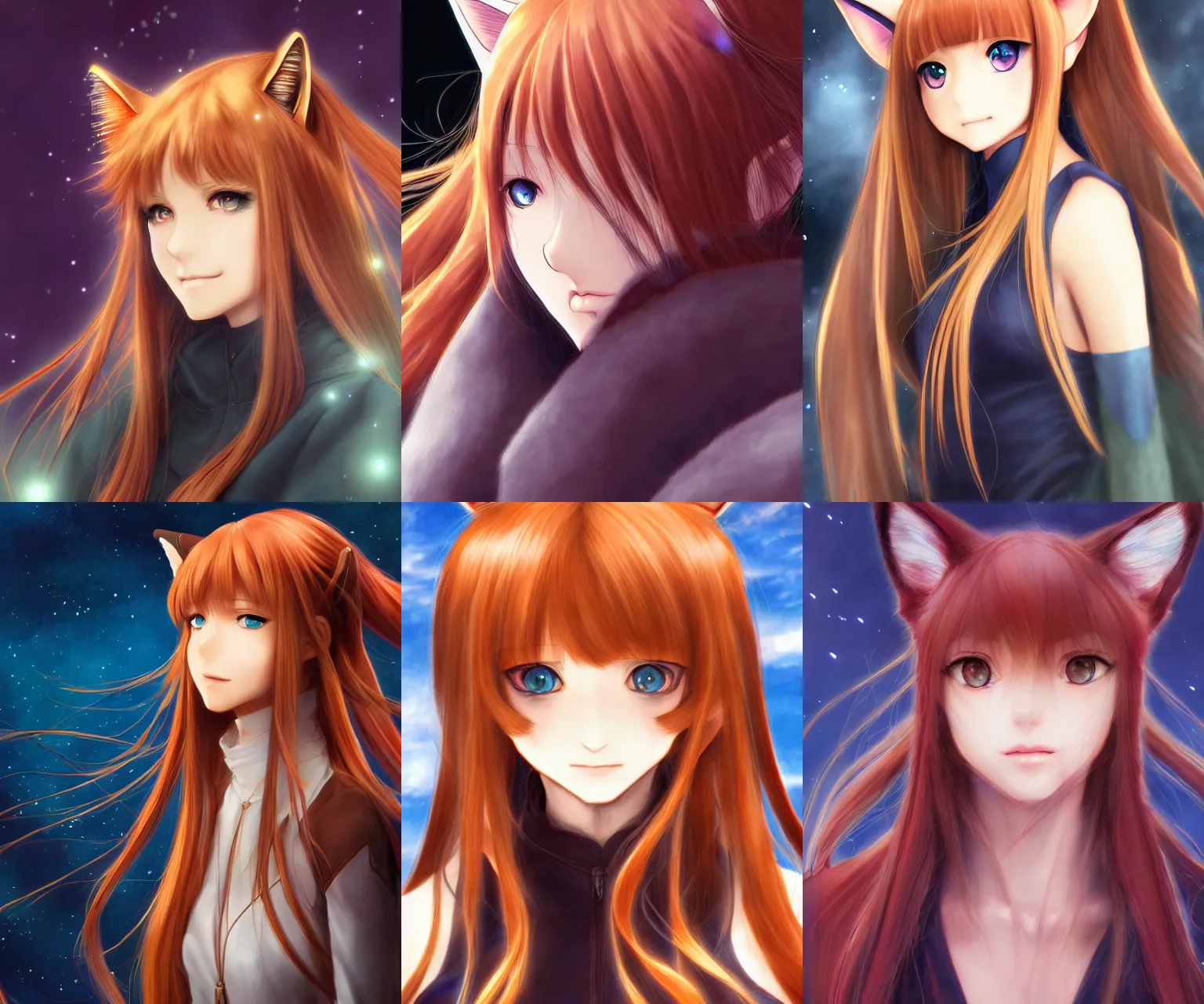 Prompt: portrait of holo from spice and wolf, fox ears, beautiful, fantasy, cinematic lighting, artstation, trending, highly detailed, focus, smooth, by hirohiko araki and yoshitaka amano