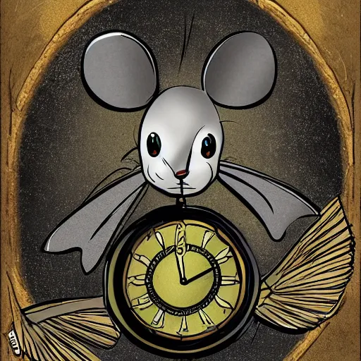 Image similar to a mouse with clockwork wings, fantasy illustration