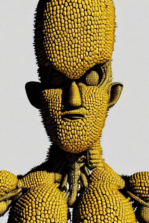 Image similar to a humanoid figure made of corn, highly detailed, digital art, sharp focus, trending on art station, anime art style