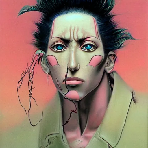 Image similar to portrait from jojo bizzare adventure painted by hirohiko araki and zdislav beksinski