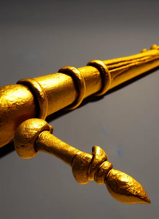 Prompt: rpg item render, a single egyptian gold staff, ancient symbols, bright, Unreal 5, DAZ, hyperrealistic, octane render, dynamic lighting