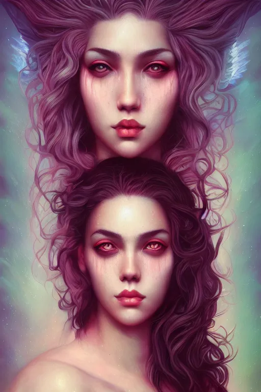 Prompt: portrait of a half woman half wolf, straight on portrait, by artgerm, tom bagshaw, gerald brom, vaporwave colors, lo - fi colors, vaporwave, lo - fi, moody vibe, goth vibe, 4 k, hd,