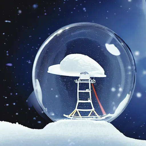 Prompt: space rocket landing on the moon inside a snow globe