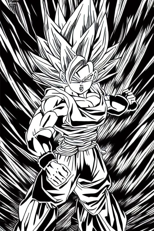 Image similar to woman going super saiyan, dragon ball z, akira toriyama, epic, illustration, highly detailed, black and white illustration, manga style